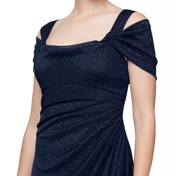 Cold-Shoulder Draped Metallic Gown - Picture 2 of 6